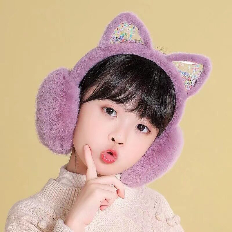 毛绒耳罩女冬季可爱白色保暖防风儿童小孩女童流沙耳包冬季猫耳