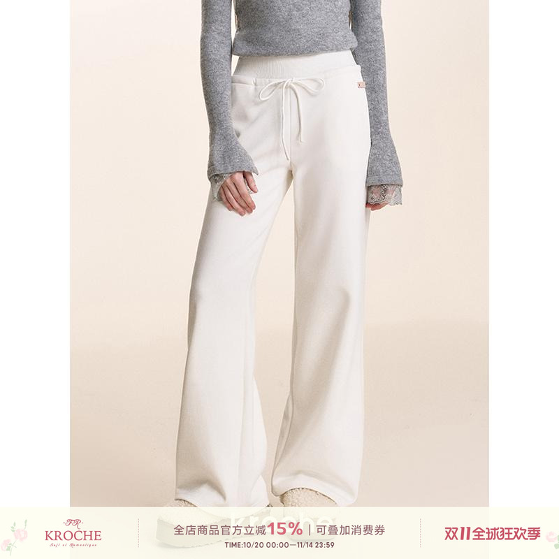 Kroche抽绳宽松高腰直筒休闲卫裤