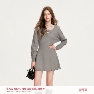 收腰a摆针织短款 Kroche 蝴蝶结v领蝙蝠袖 浪漫邂逅 连衣裙 26ss