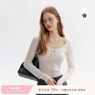 双蝴蝶结 25aw 羊绒羊毛 花边U领长袖 任敏同款 打底针织衫 Kroche