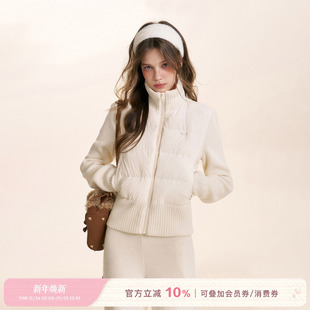 90白鸭绒 云端暖蓬 100绵羊毛针织拼接立领羽绒服 25aw Kroche