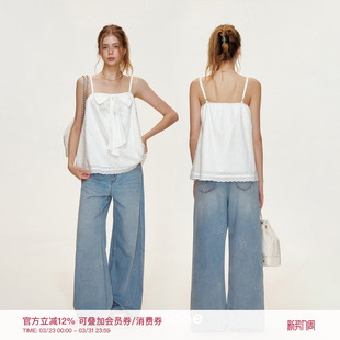 舒适棉质垂顺阔腿牛仔裤 五瓣花定位刺绣 慵懒法式 Kroche