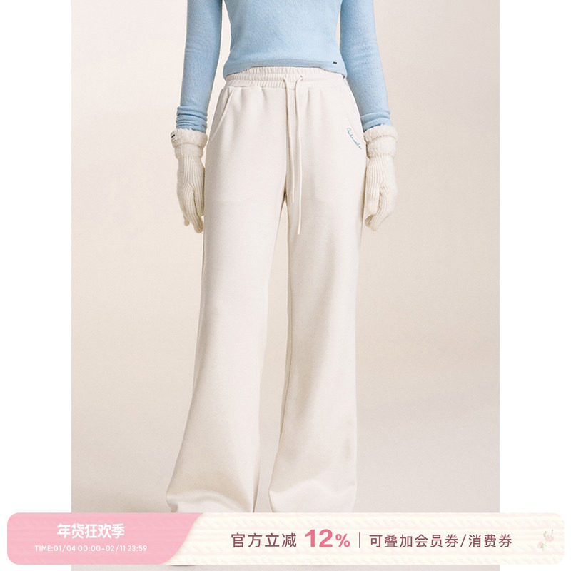 Kroche 高质感醋酸蚕丝羊毛 奶油泡芙 抽绳宽松直筒休闲长裤,女装/女士精品,休闲裤,淘宝优惠券,粉丝福利购,淘宝优惠卷