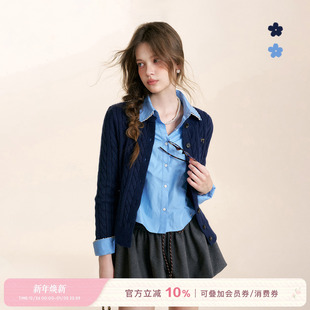 蝴蝶结圆领宽松狡花纹理针织开衫 冬日来信 25aw Kroche