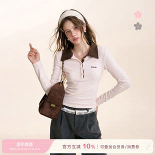 针织长袖 Kroche 软糯加厚撞色Polo领磨毛修身 慵懒休闲 T恤 25aw