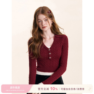 翻领V领针织打底衫 假两件拼接 云感呼吸 Kroche