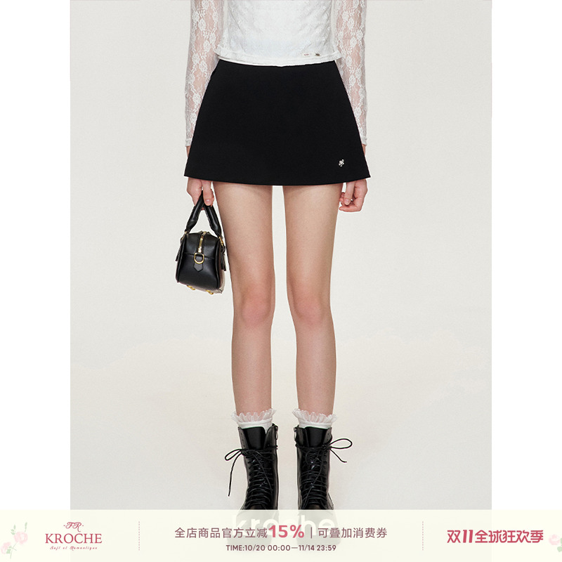 Kroche  时髦学院 双层侧开衩 高腰A字西装裙裤短裙