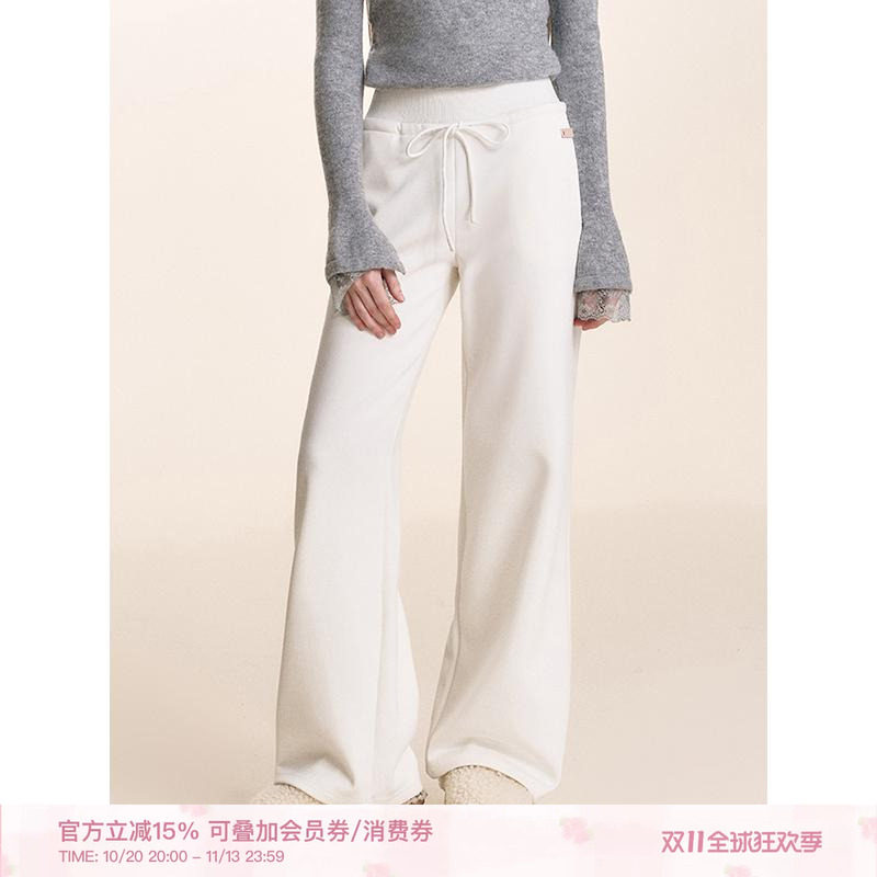 Kroche 慵懒法式 抽绳宽松高腰直筒休闲长裤卫裤显瘦梧桐裤