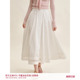 刺绣蕾丝拼接高腰A字半身裙 法式 Kroche 长绒棉