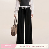 Kroche 松紧抽绳阔腿宽松针织裤 浪漫蕾丝 撞色蕾丝花边拼接