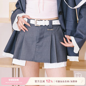 Kroche 半身裙 设计感口袋布外露低腰A字短款 学院复古 拼接撞色