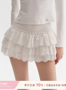 Kroche 25aw Balletcore 规则打揽腰头 蕾丝花边蓬蓬蛋糕半身裙