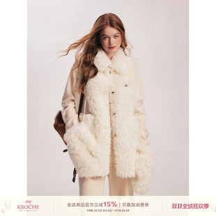 Kroche 宽松休闲马甲背心外穿挂脖毛绒手套两件套女秋冬新款