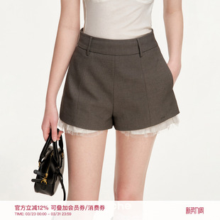简约休闲天丝羊毛A字短裤 Kroche 网纱花边拼接 浪漫邂逅 26ss