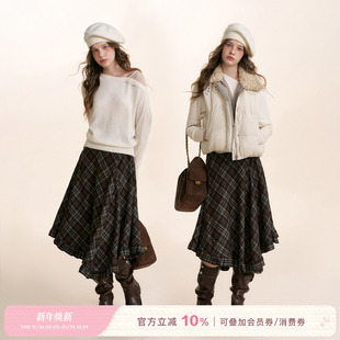 不规则木耳边下摆 Kroche core safari 复古格纹A字中长半裙 25aw