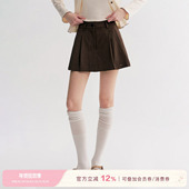 Kroche 半身裙 65天丝棉A字休闲高腰短款 馥郁巧克力 双压褶