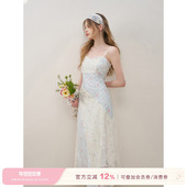 Kroche 蕾丝拼接碎花V领收腰吊带连衣裙 棉 浪漫盛夏 天丝