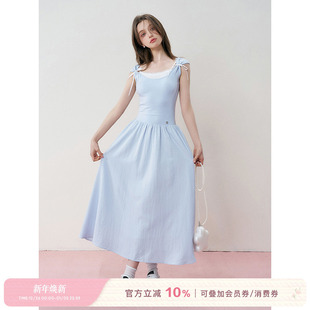 假两件设计蝴蝶结拼接休闲连衣裙 慵懒法式 陈都灵同款 Kroche