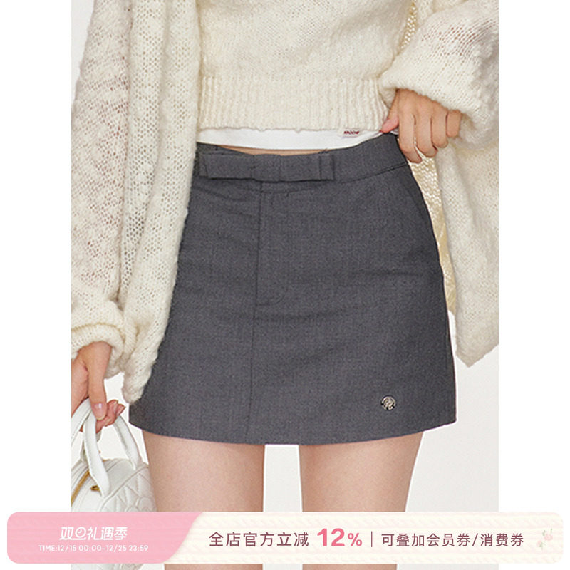 Kroche  法式气质 蝴蝶结门襟 A字西装短裙