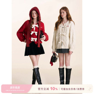 本命年毛衣 立体蝴蝶结绞花灯笼泡泡袖 赵今麦卢昱晓同款 Kroche