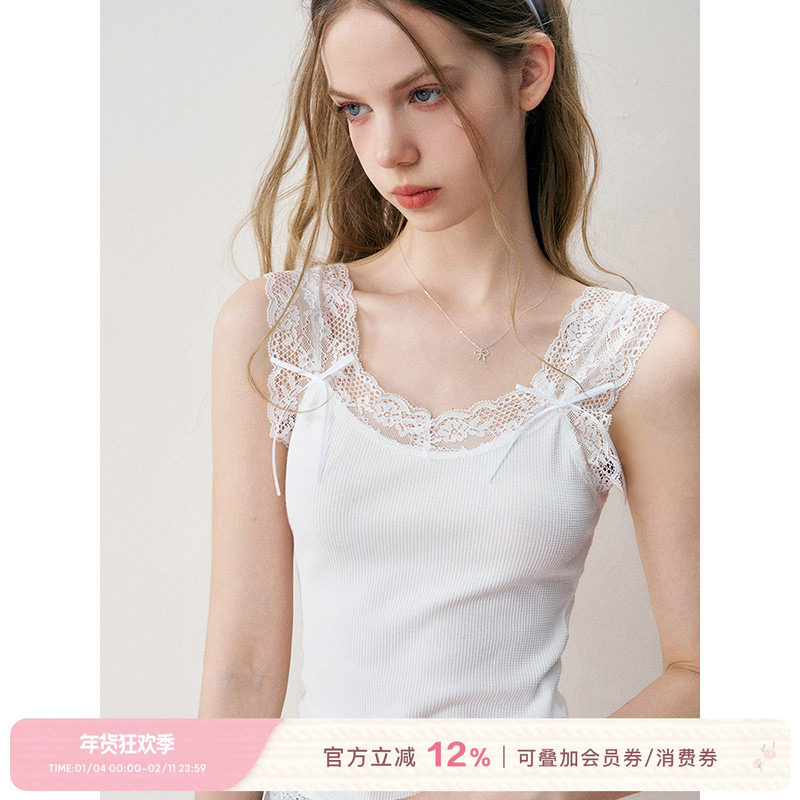 Kroche  浪漫蕾丝 缎带蝴蝶结 蕾丝拼接蝴蝶结背心,女装/女士精品,背心吊带,淘宝优惠券,粉丝福利购,淘宝优惠卷