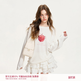 原创苹果蝴蝶结图案 26ss 手工五瓣花亮片T恤 Kroche 张籽沐同款