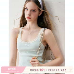 糖果色百搭吊带背心外穿上衣 缎带蝴蝶结 Kroche 蕾丝拼接