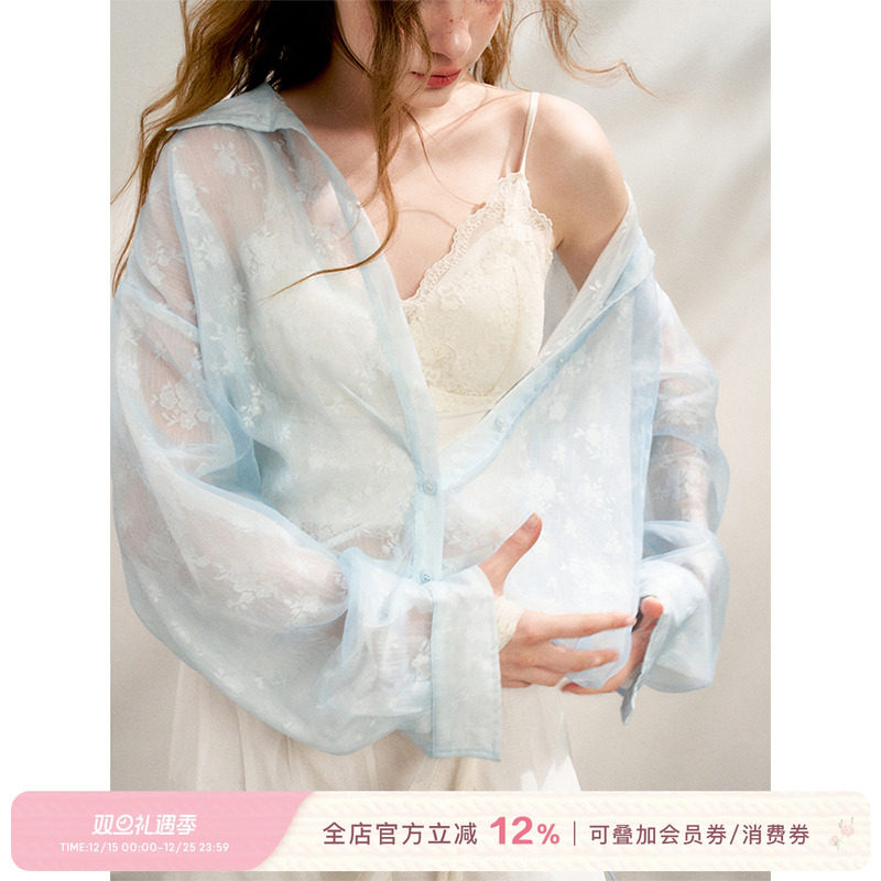 薄透欧根纱撞色蕾丝拼接休闲外套