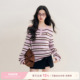 肖燕同款 羊毛混纺撞色一字肩条纹针织衫 Kroche 植绒小熊标