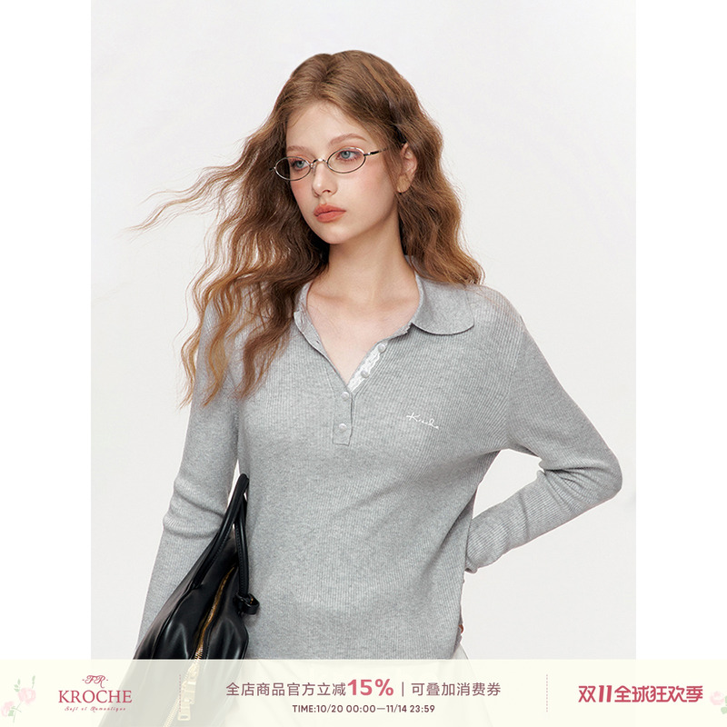 Kroche羊毛针织衫蕾丝门襟