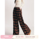 Kroche 加厚毛呢格纹高腰宽松阔腿裤 复古格调 休闲慵懒