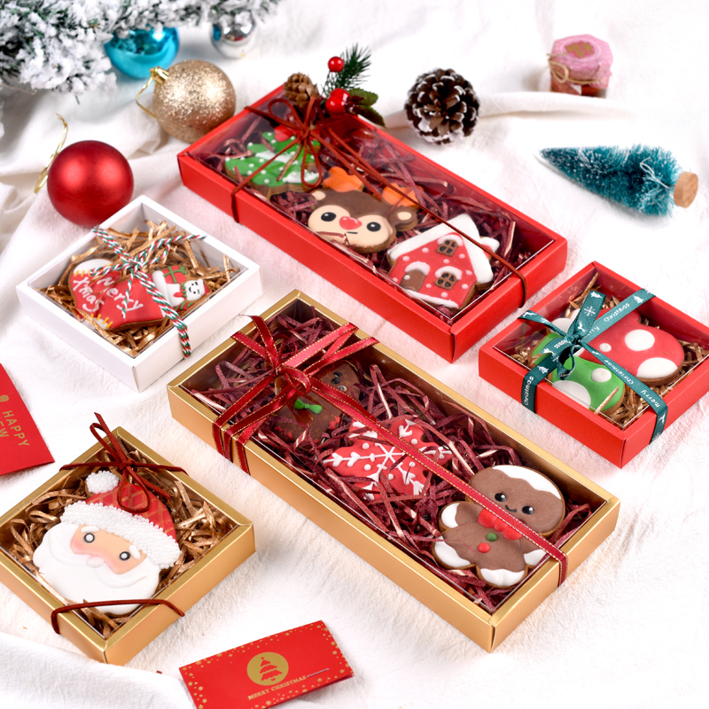 透明圣诞节包装盒糖霜饼干红色