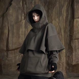 ZCNT解构双层假两件设计高领连帽卫衣秋冬新款宽松简约连帽卫衣