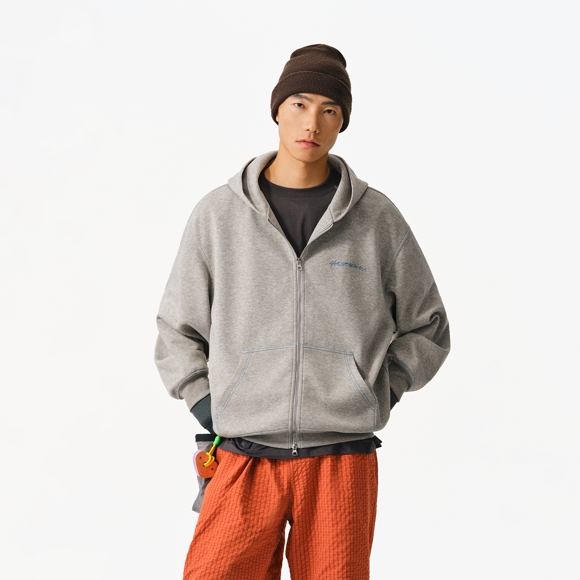 ATRY花纱开衫连帽卫衣男刺绣外套