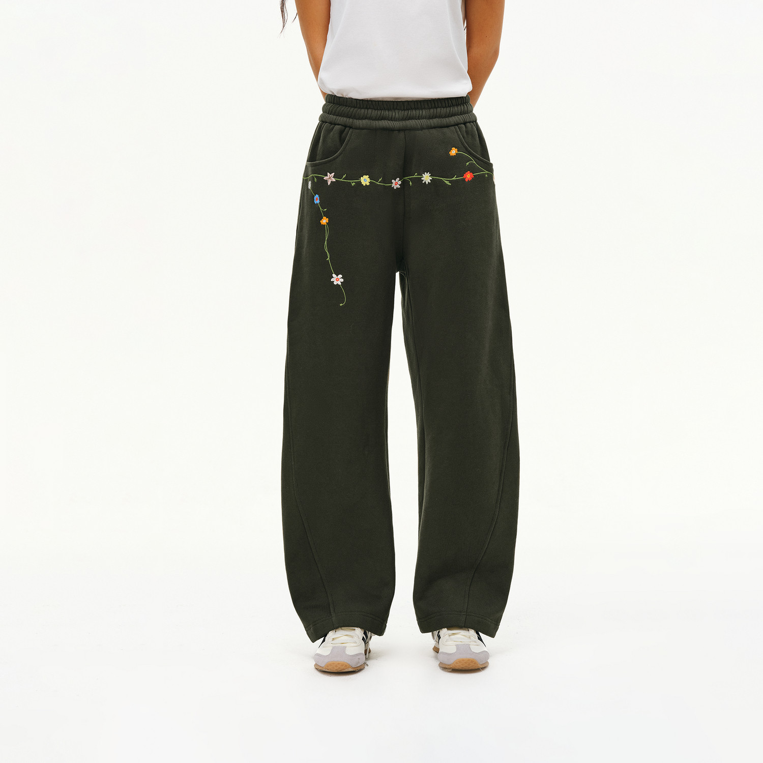 花卉刺绣卫裤女秋冬直筒阔腿裤男