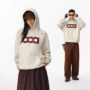 ATRY刺绣连帽卫衣男春季国潮美式复古套头宽松休闲重磅情侣帽衫女