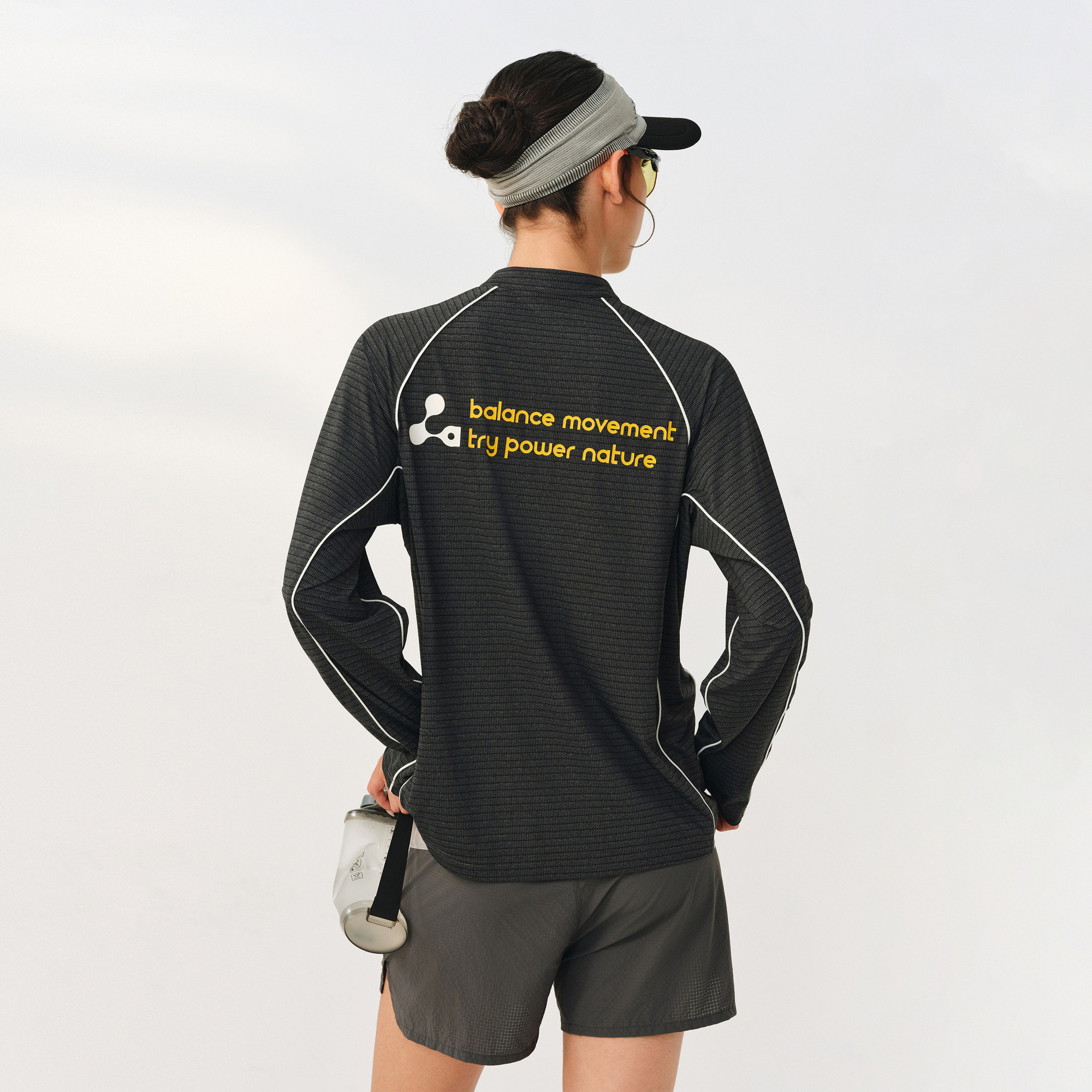 ATRY炫彩条纹运动T恤男春夏季新款户外透气干爽半开衫长袖上衣女