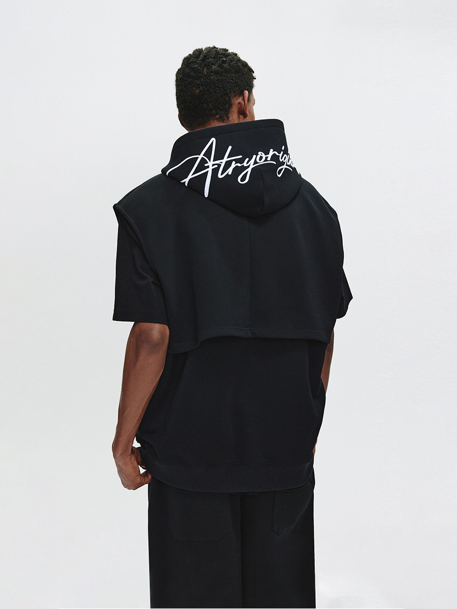 ATRY HOODED LOGO SERIES EMBROIDERED ATHLETIC VEST SUMMER GUOCHAO BRAND COTTON ZIPPER HOODED SHOULDER JACKET