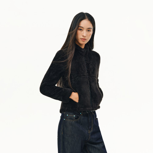 短款摇粒绒外套女冬立领内胆夹克