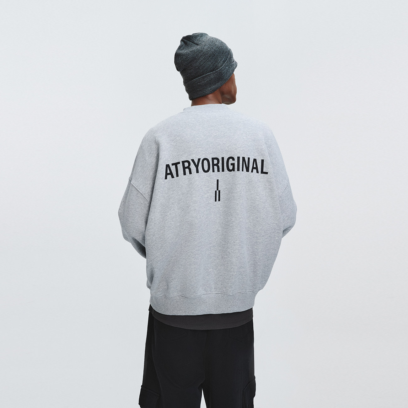 ATRY胶标LOGO圆领卫衣 男潮牌秋季重磅情侣宽松休闲印花套头上衣
