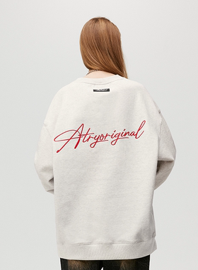 ATRY刺绣卫衣男秋季新款美式重磅套头宽松情侣装圆领上衣女款无帽