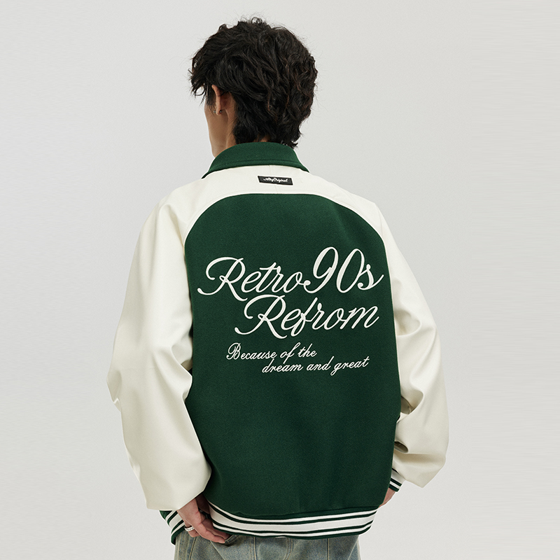 ATRY翻领美式复古插肩撞色棒球服