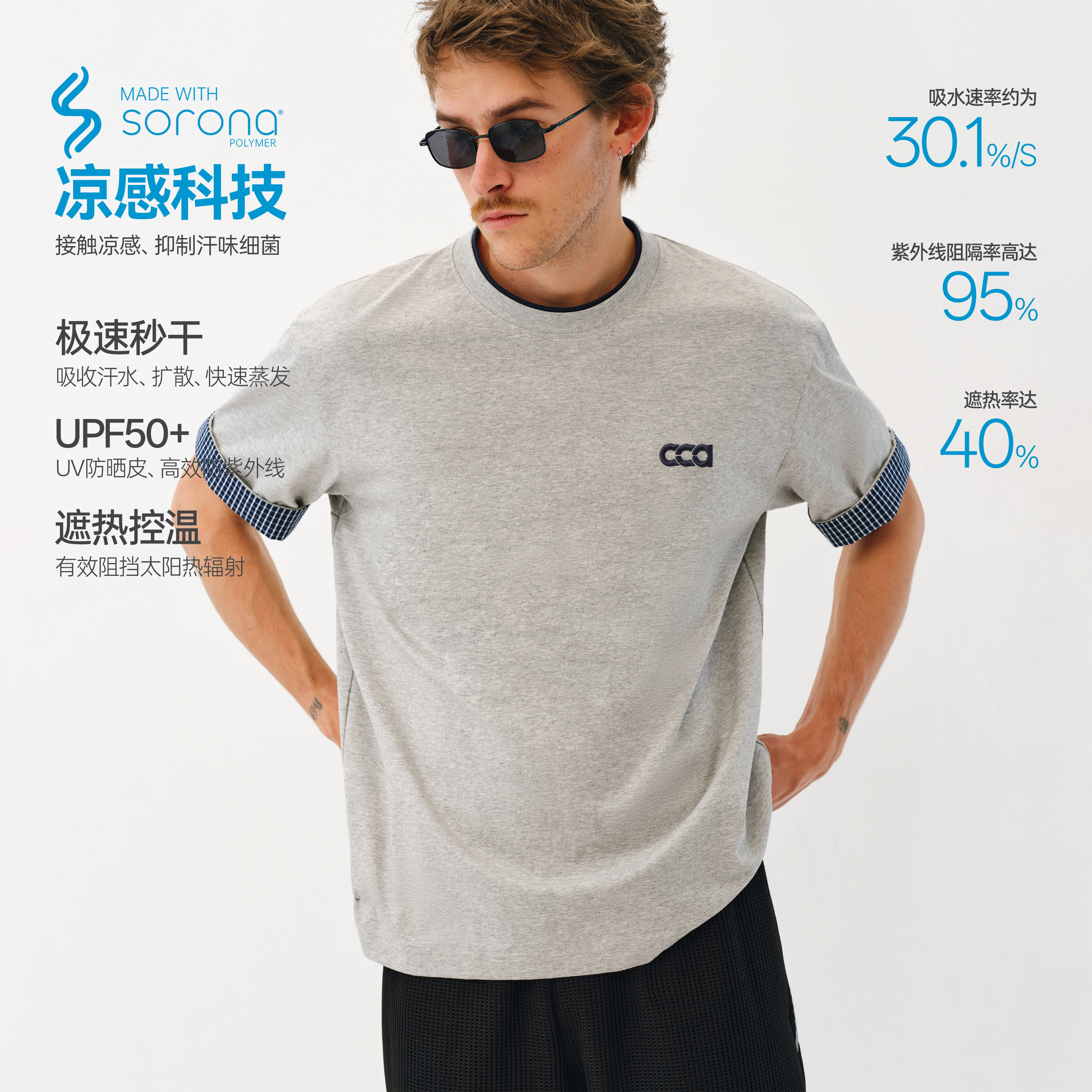 ATRY格纹假两件凉感速干T恤男款图片