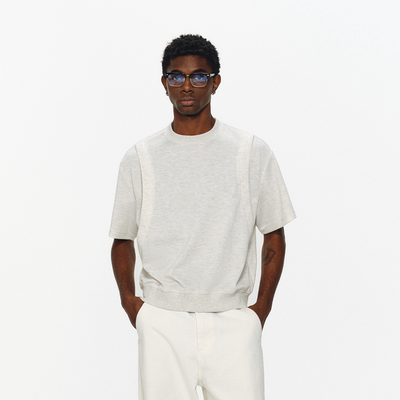 ATRY珠地空气层短袖T恤男夏季新款简约通勤短款宽松重磅拼接上衣