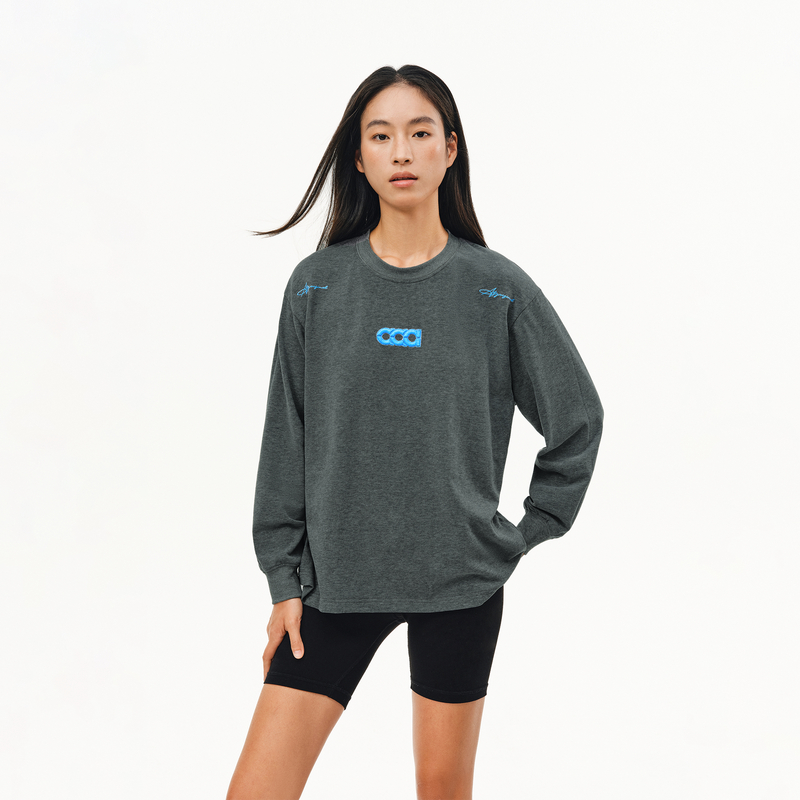 ATRY美式休闲长袖T恤男秋季潮牌宽松圆领字母排版情侣装刺绣上衣