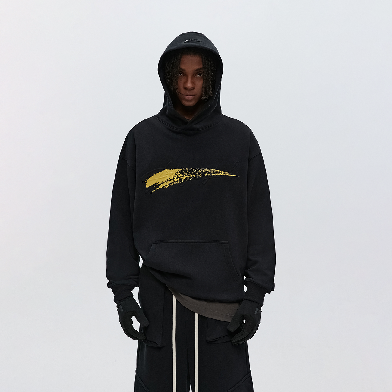 ATRY笔刷印花压印涂色连帽卫衣 国潮复古秋季美式高街宽松帽衫男