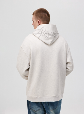 ATRY连帽卫衣男款秋冬国潮牌美式复古休闲重磅灰色刺绣情侣装帽衫