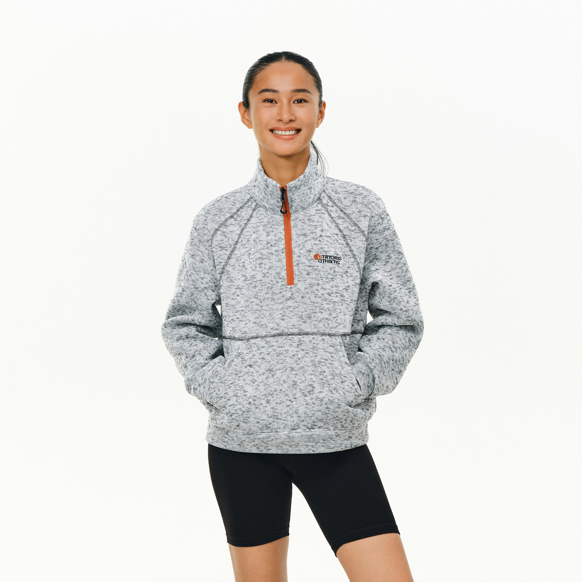 ATRY半拉链立领卫衣女款春秋潮牌运动休闲宽松套头花纱情侣装上衣