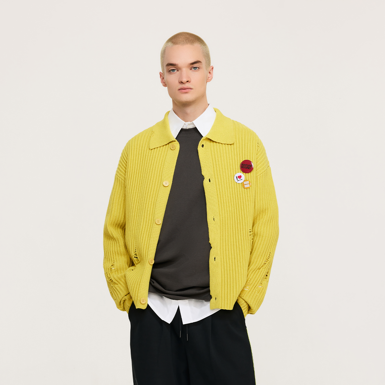 ATRY可拆卸徽章翻领开衫毛衣外套