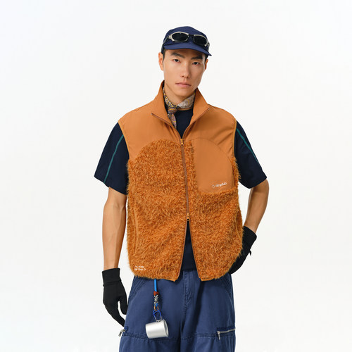 ATRY异材质绒毛拼接撞色马甲外套